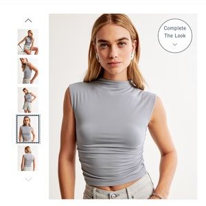Abercrombie & Fitch Ruched Mockneck Top - Dark Grey